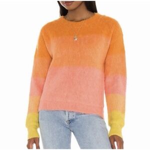 Free People Autumn Sky Ombre Color Block Wool Blend Fuzzy Sweater size M